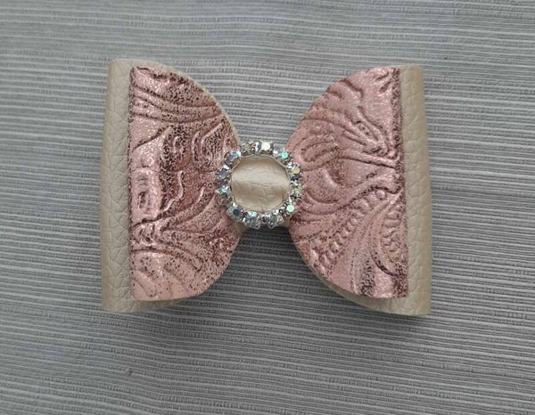 Haarspeld strik beige/roze steentjes