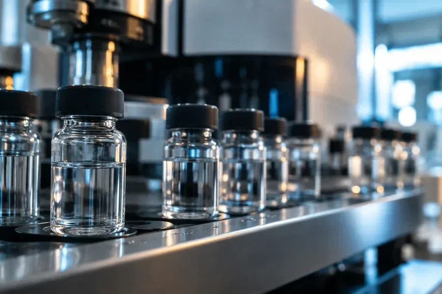 AI-generated conceptual artwork: An analytical chemistry laboratory with sample vials.