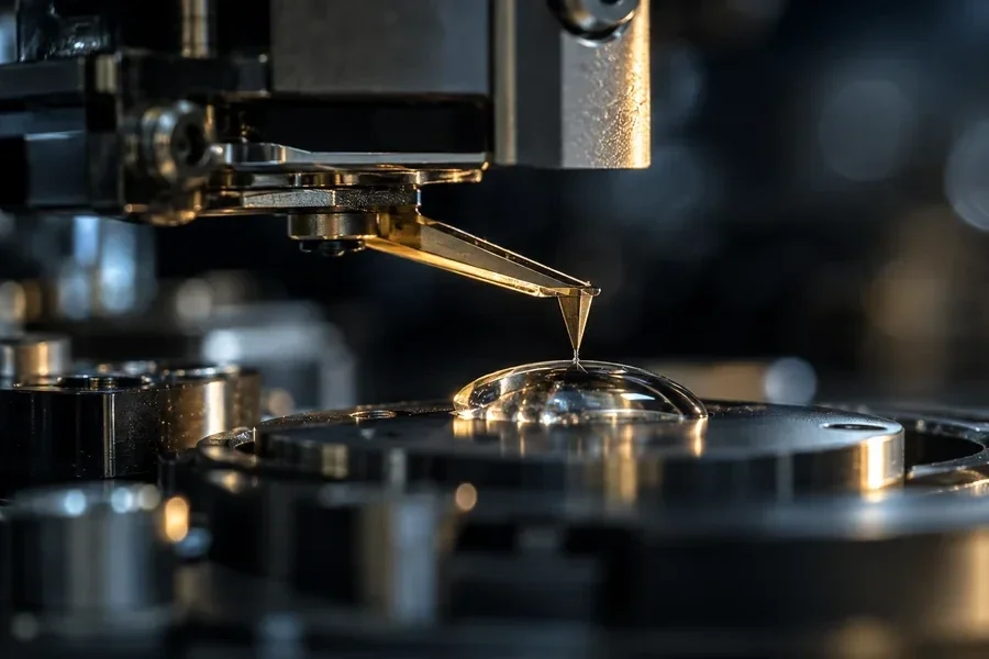 AI-generated conceptual artwork: An atomic force microscope probing a liquid sample; not the study’s instrument.