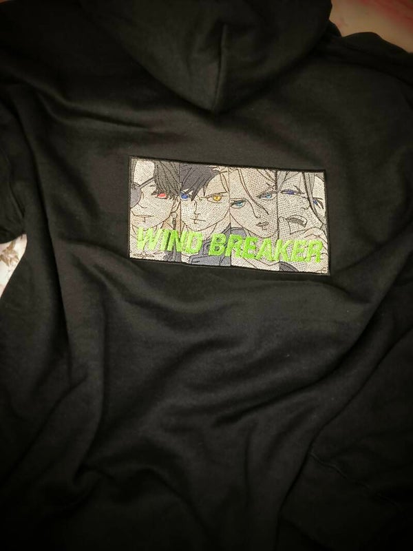 Wind Breaker Hoodie – Anime Streetwear mit Vorder- & Rückenstick | Neon Green Embroidery | Kawaii Stitches