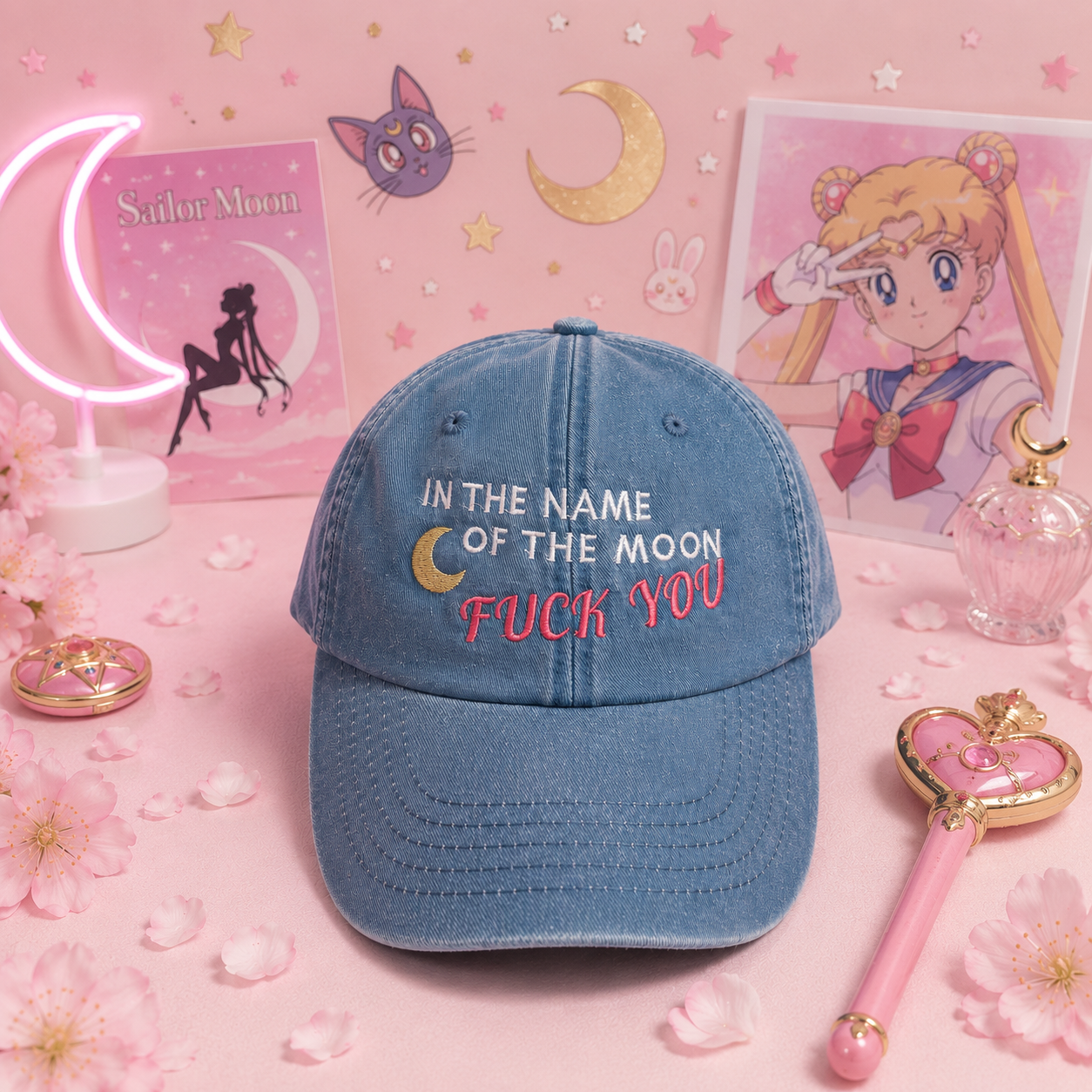 In The Name Of The Moon, F*ck You Embroidered Cap | Anime Inspired Hat | Kawaii Streetwear | Funny Anime Gift