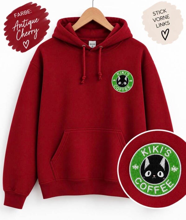 Kiki’s Coffee Embroidered Hoodie, Kiki Embroidery Sweatshirt, Anime Inspired Shirt, Witch Cat Apparel, Kawaii Embroidery