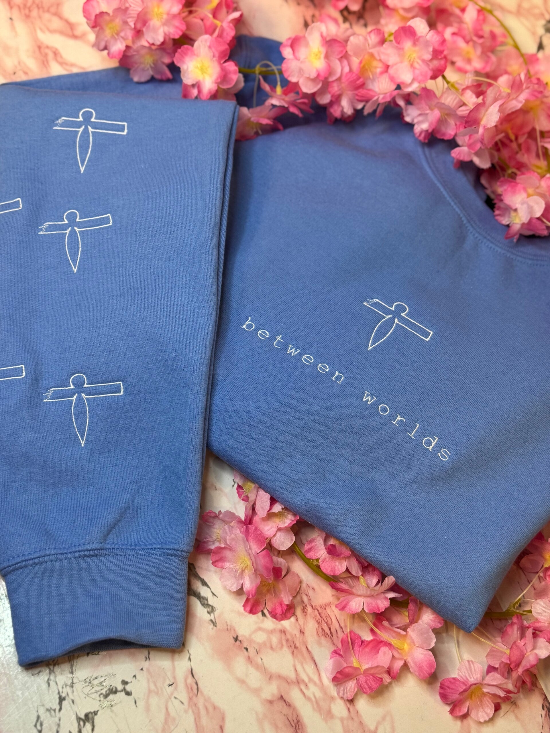 Spirited Away Inspired Sweater – “Between Worlds” Embroidery – Minimalist Anime Crewneck – Blue Sweatshirt – Studio Ghibli Inspired