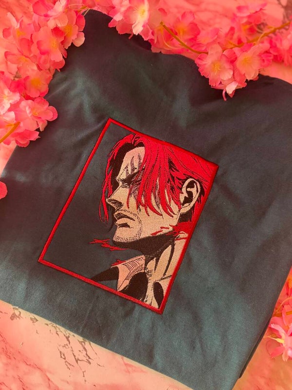 Red-Haired Pirate Embroidery Shirt | Anime Inspired T-Shirt, Sweater & Hoodie | Unisex S–3XL