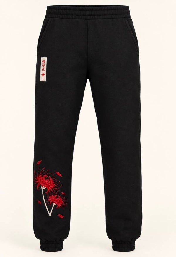 HIGANBANA Sweatpants – Bestickte Jogginghose in Schwarz