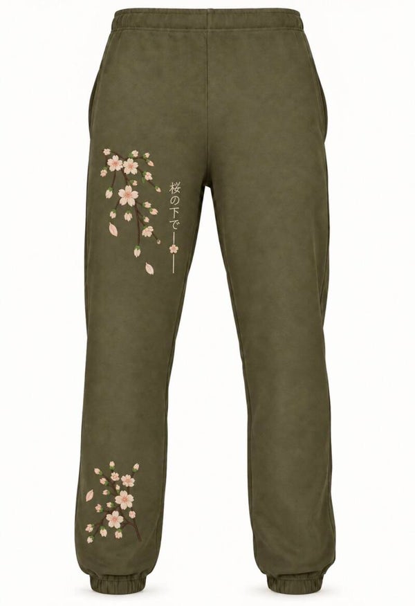SAKURA Sweatpants – Bestickte Jogginghose in Olive