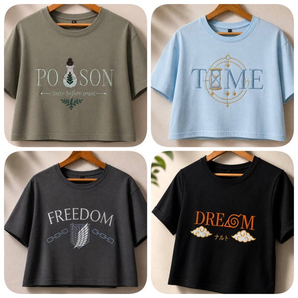 Summer Sidequest Drop – Limited Anime Streetwear Collection | Poison, Dream, Time & Freedom Crop Top / Oversized Tee
