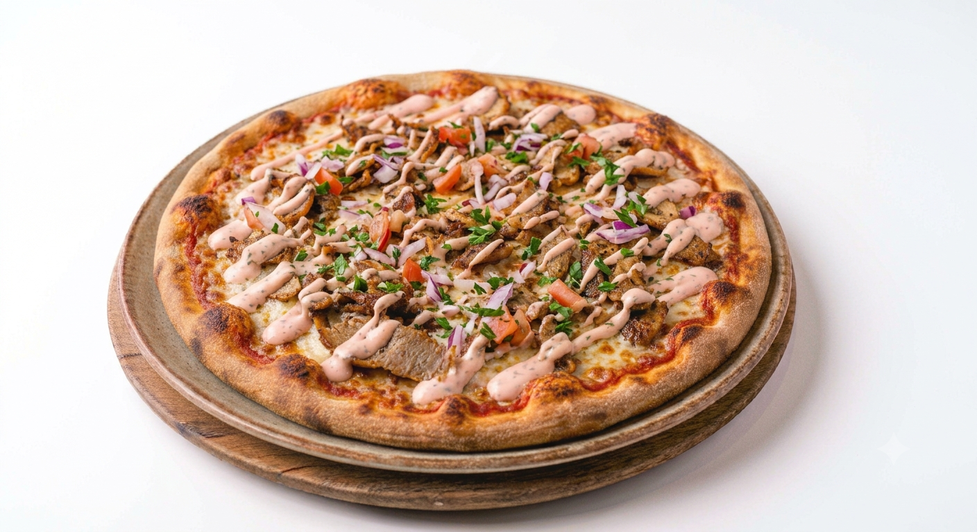 Kebab Pizza Nöttkött  : Lök + Nötkebab + Kebabsås