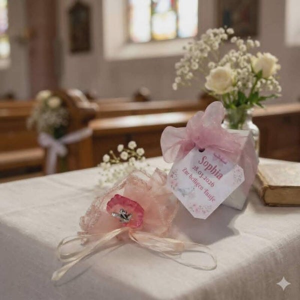 Gastgeschenk Taufe Kommunion Konfirmation Bonboniere Geschenk Gäste rosa Taube