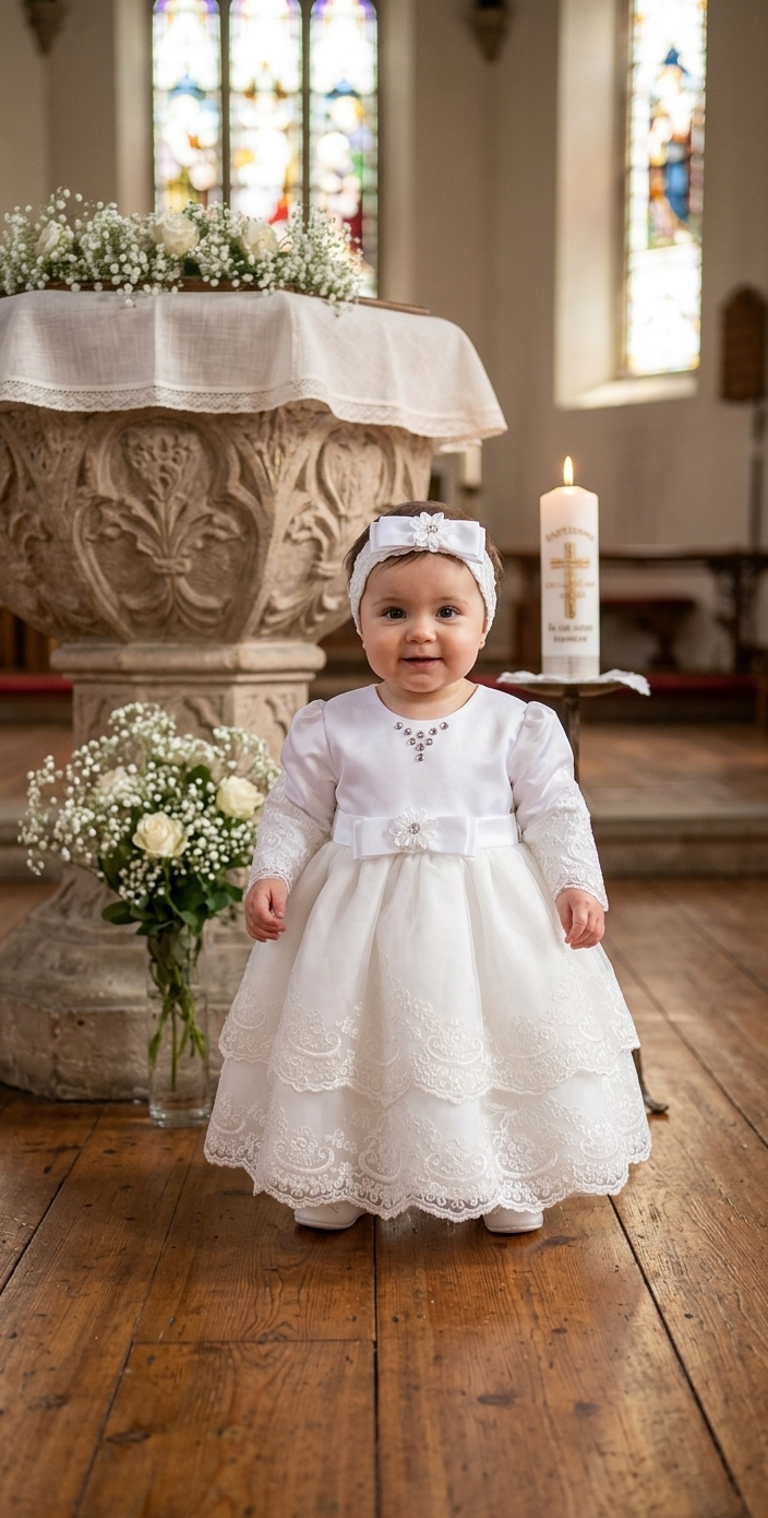 Taufkleid Gr.62 68 Kleid Taufe Baby Stirnband Partykleid 2-tlg ivory 3-6 Monate