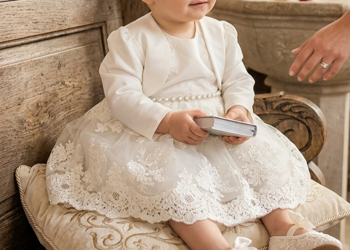 Baby Taufkleid Spitze Gr. 74 Stirnband Bolero Schuhe Taufoutfit Baby 4tlg ivory 6-9 Monate