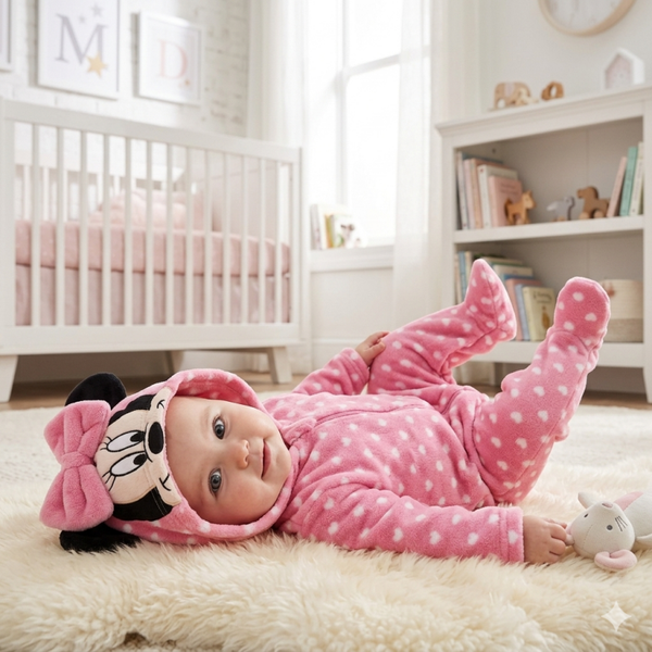 Disney Minnie Mouse Baby Strampler Gr. 62 68 74 Overall Schlafanzug rosa 3-6/6-9 Monate