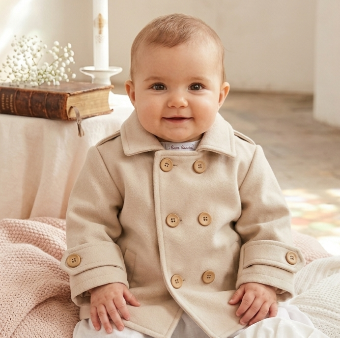 Taufmantel Taufjacke Junge Beige Mantel Jacke Taufe elegant Taufanzug Gr.74 6-9 Monate