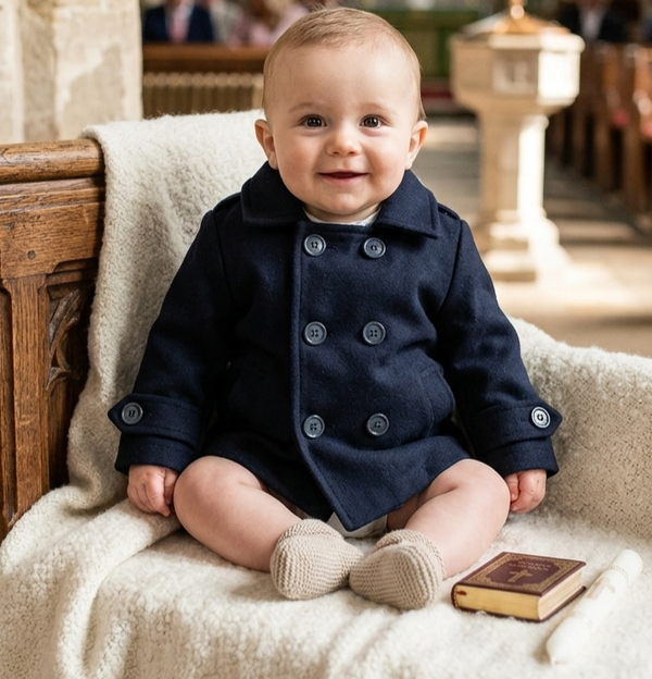 Taufmantel Taufjacke Junge blau Mantel Jacke Taufe elegant Taufanzug Gr.80 9-12 Monate