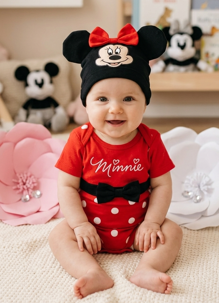 Disney Minnie Mouse Baby Set Gr. 80 86 92 Geschenkset Geburtstag Mütze Body rot