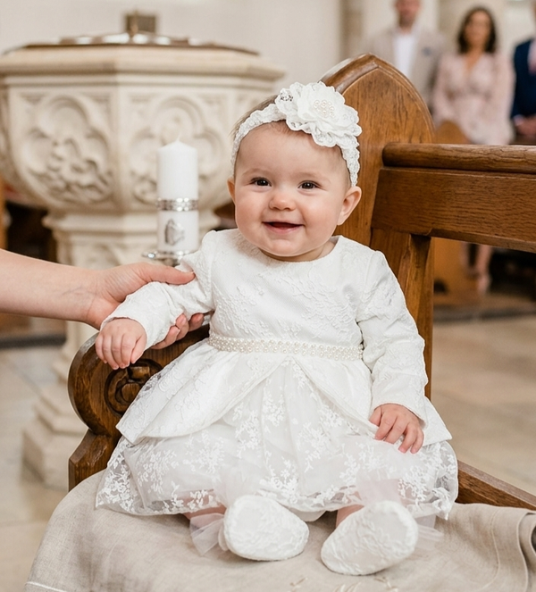 Taufkleid Gr.74 Kleid Baby Taufe Partykleid Geburtstagset 3tlg ivory 6-9 Monate