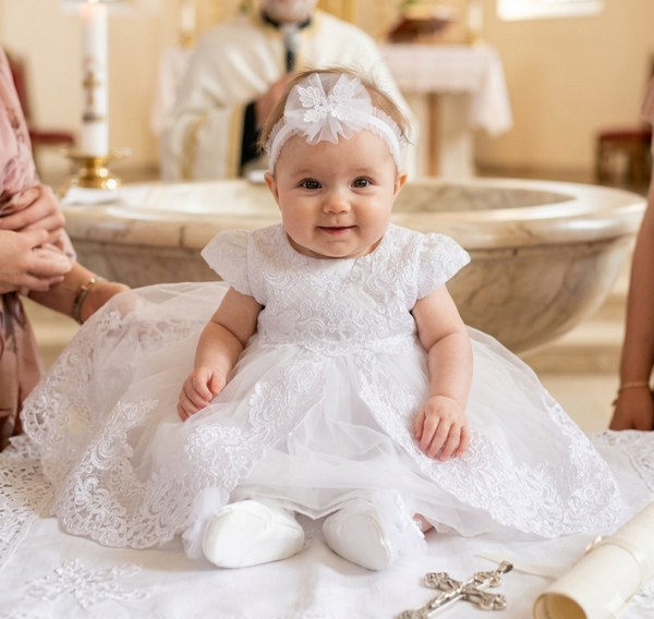 Taufkleid Gr. 50 56 Kleid Taufe Set Partykleid Geburtstagset weiß 0-3 Monate
