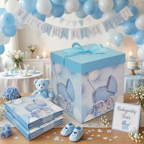 Baby Geschenkbox Geburt Babyshower Taufe Geschenkverpackung 20x20x20cm Blau