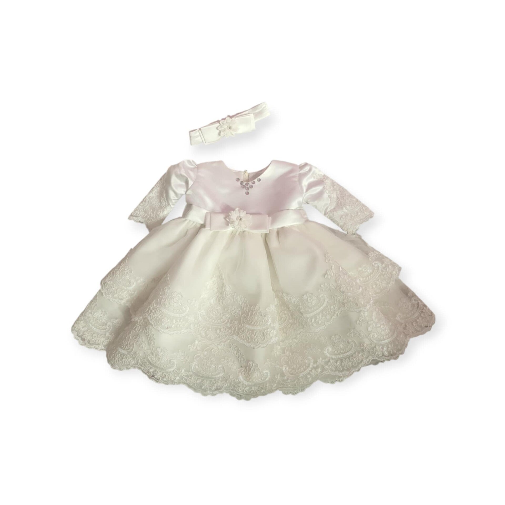Taufkleid Gr.62 68 Kleid Taufe Baby Stirnband Partykleid 2-tlg ivory 3-6 Monate