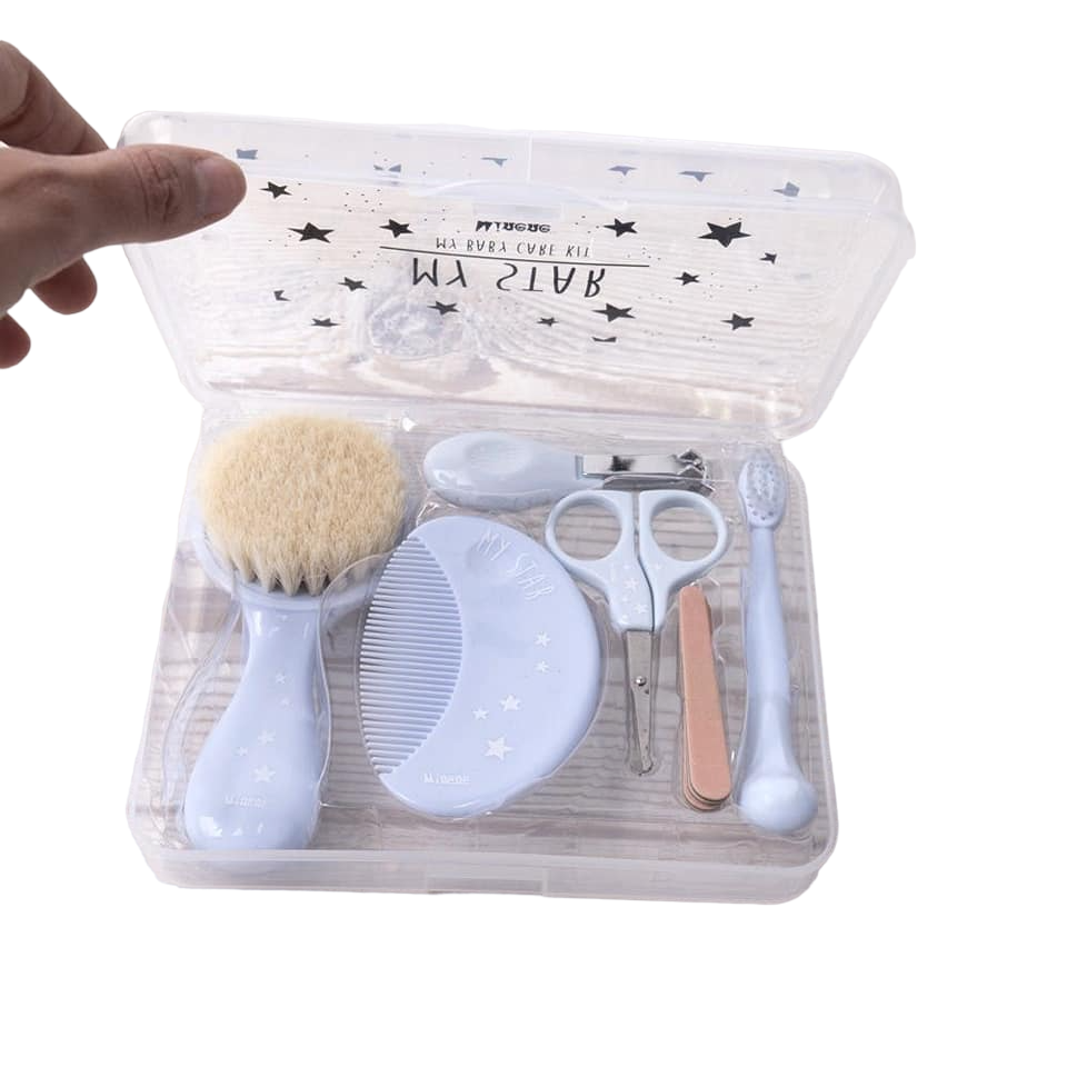 Baby Pflegeset Erstausstattung Nagelpflege Haarbürste Kamm Blau 6-tlg Geschenk