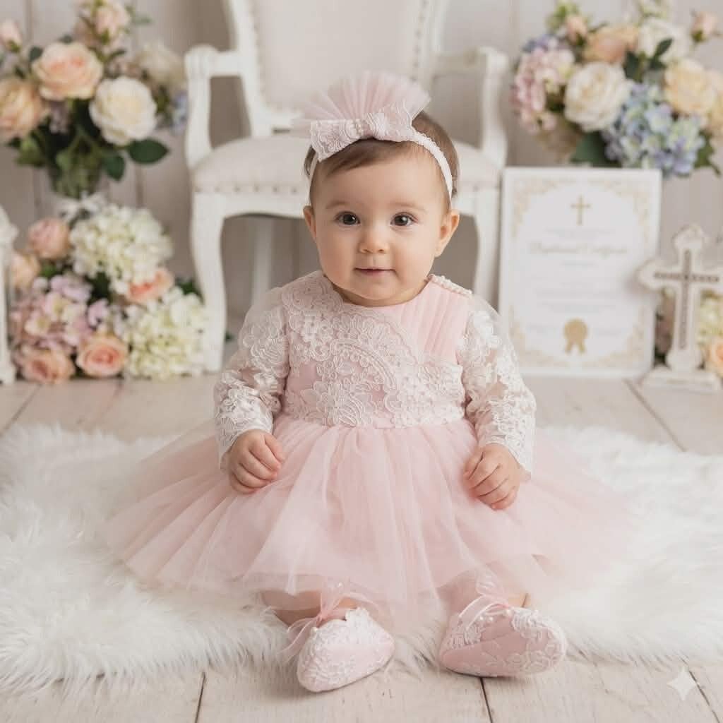 Taufkleid rosa Gr.62 68 Kleid Taufe Partykleid Geburtstagset 3-tlg 3-6 Monate