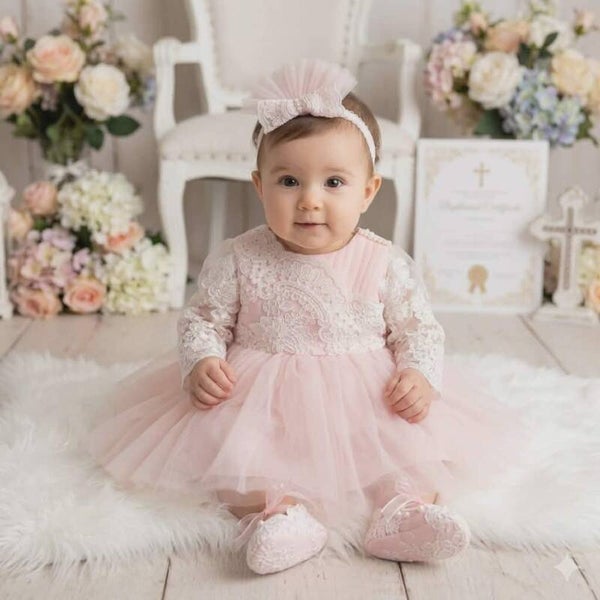 Taufkleid rosa Gr.62 68 Kleid Taufe Partykleid Geburtstagset 3-tlg 3-6 Monate