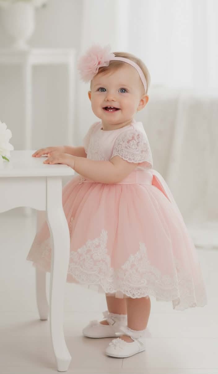 Taufkleid rosa Gr.62 68 Babykleid Taufe Mädchen Partykleid Geburtstag Kleid 3-6 Monate