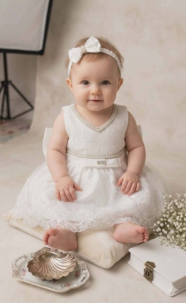 Taufkleid Baby Gr. 68 74 80 Babykleid Taufe Party Stirnband Mädchen Baby Set