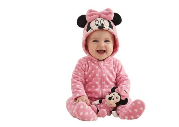 Disney Minnie Mouse Baby Strampler Gr. 62 68 74 Overall Schlafanzug rosa 3-6/6-9