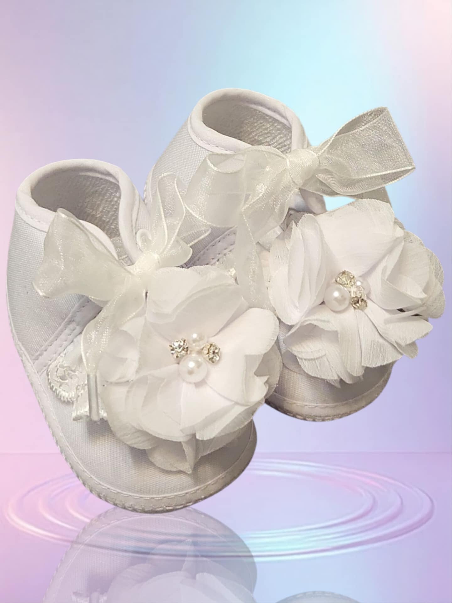 Taufschuhe Baby Mädchen  Babyschuhe Taufe Battesimo festlich weiß 0-6 Monate