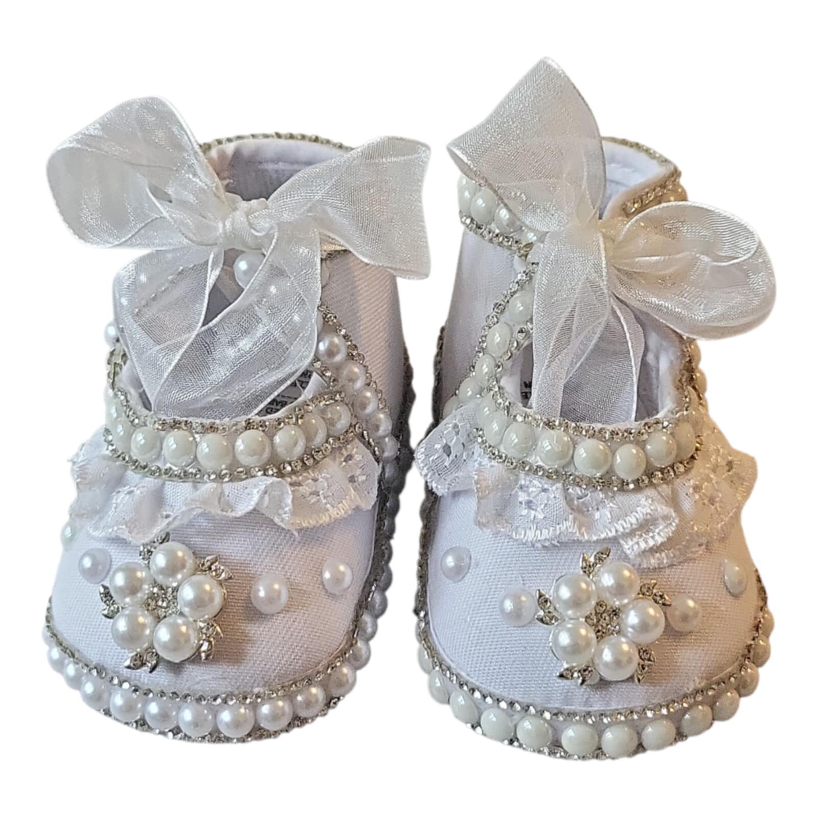 Taufschuhe Baby Schuhe Mädchen  Babyschuhe Taufe Battesimo festlich weiß 0-6 Monate