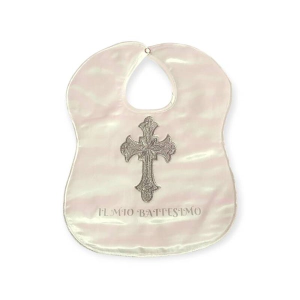 Baby Lätzchen Tauflätzchen Kreuz Geschenk Geburt Taufe Battesimo Satin Weiß