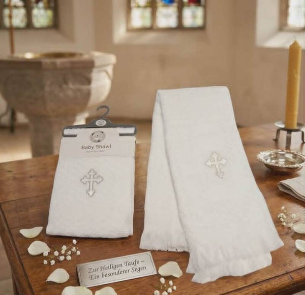 Taufdecke Babydecke Taufe Kreuz Babygeschenk Kuscheldecke Erstausstattung weiß