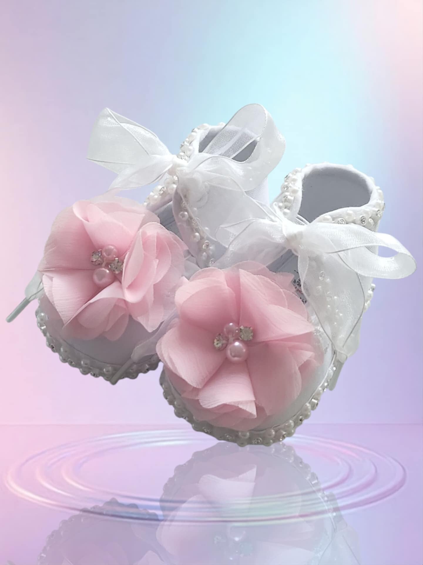 Taufschuhe Baby Schuhe Mädchen  Babyschuhe Taufe Battesimo weiß rosa 0-6 Monate