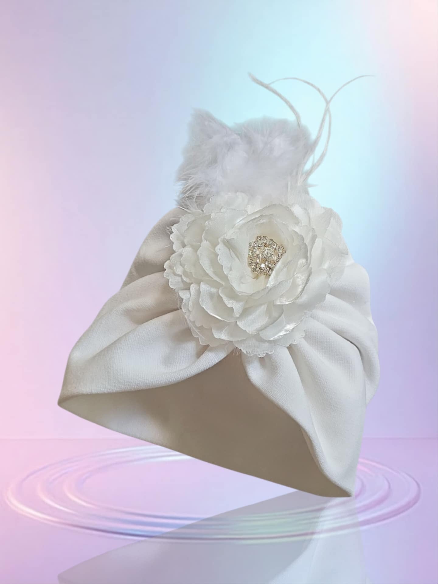 Taufmütze Baby Turban Taufhut Babymütze Mütze Taufe weiß  0-3 Monate