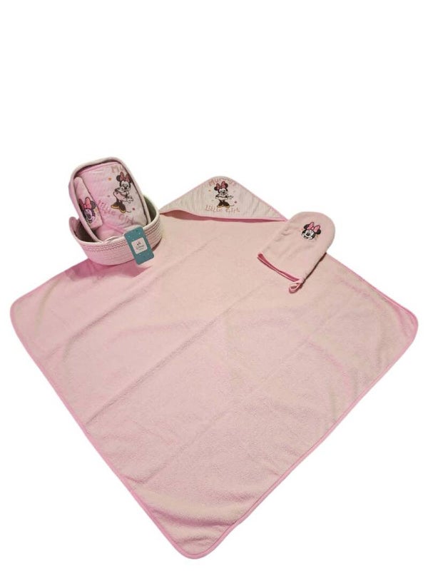 Disney Minnie Mouse Babyset Badetuch Washhandschuh Korb Geschenk Geburt Rosa