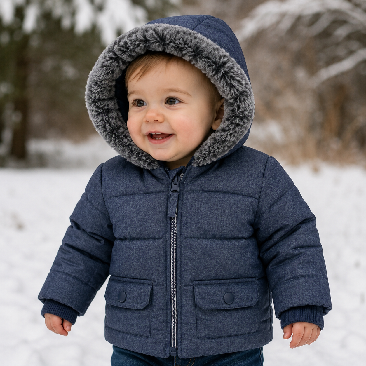 Baby Jungen Jacke Winterjacke 80 86 Fellkapuze warm gefüttert Taufjacke 12-18 Monate