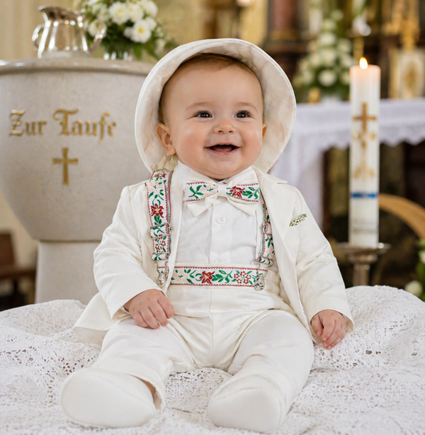 Taufanzug Gr. 74 80 Anzug Baby Taufe Set Jacke Hemd Hose Fliege Hosenträger Hut 9-12 Monate