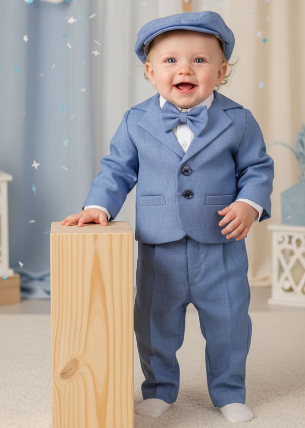 Taufanzug Gr. 74 Anzug Baby Taufe Set Jacke Hemd Hose Fliege Hosenträger Hut 6-9 Monate