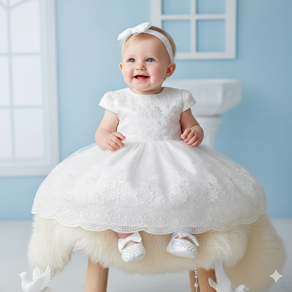 Taufkleid Gr. 74 80 Kleid Baby Taufe  Stirnband Schuhe Spitze Partykleid 6-9 Monate/9-12 Monate