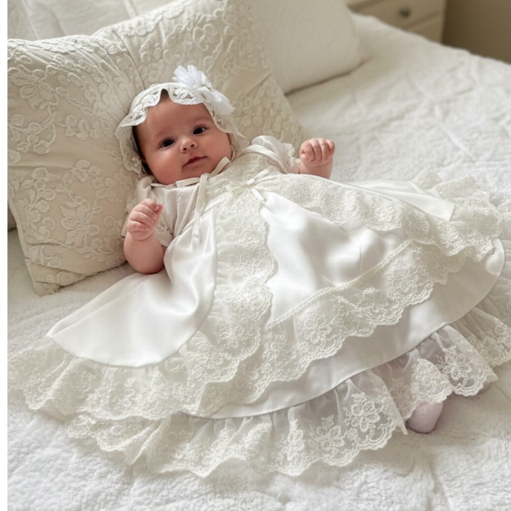 Taufkleid Gr.62 68 Kleid Baby Taufe Spitze 3-6 Monate Partykleid 4tlg ivory