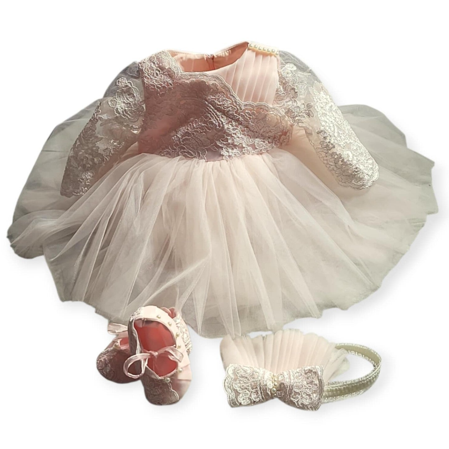 Taufkleid rosa Gr.62 68 Kleid Taufe Partykleid Geburtstagset 3-tlg 3-6 Monate