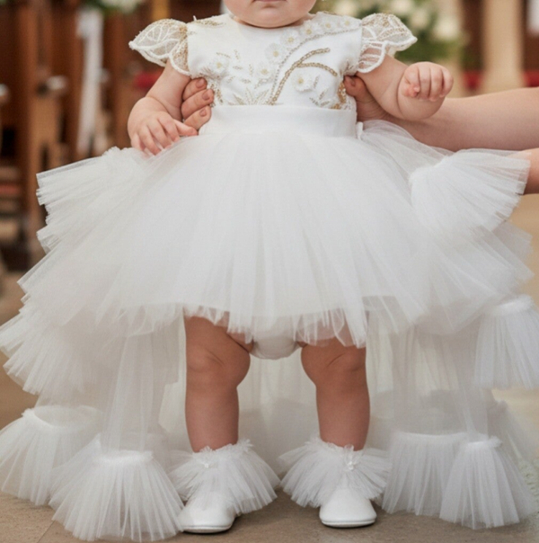Taufkleid Gr.56 62 Baby Kleid Taufe Stirnband Fotoshooting Partykleid 2tlg 0-3 Monate