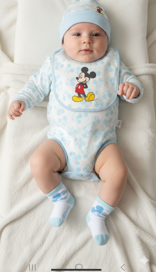 Disney Mickey Mouse Geschenkset Baby Erstaustattung Set 4-tlg 1-3Mon 56/60cm