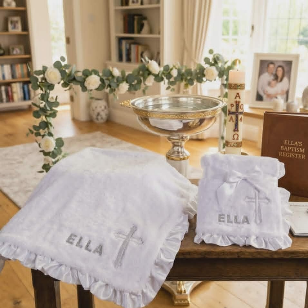 Taufdecke Babydecke Kuscheldecke personalisiert Geschenk Taufe Geburt Paten Weiß