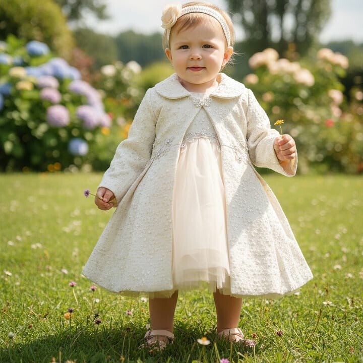 Taufkleid Gr. 74 80 Taufmantel Kleid Baby Taufe Stirnband Set Partykleid 6-12/12-18 Monate