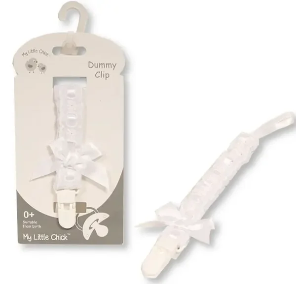 Baby Schnullerkette Geschenk Geburt Taufe Taufkleid Schleife Schnullerband weiß