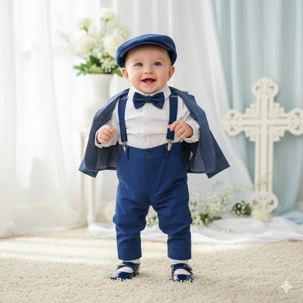 Taufanzug Größe 74 Anzug Baby Taufe Set Jacke Hemd Hose Fliege Hosenträger Hut 6-9 Monate