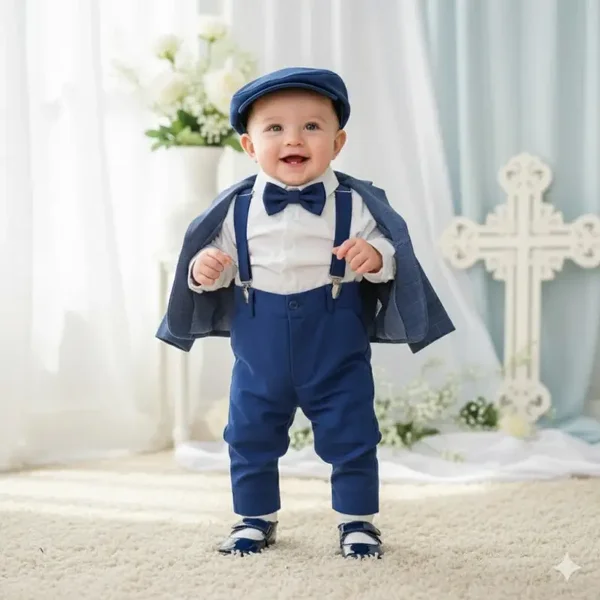 Taufanzug Größe 74 Anzug Baby Taufe Set Jacke Hemd Hose Fliege Hosenträger Hut 6-9 Monate