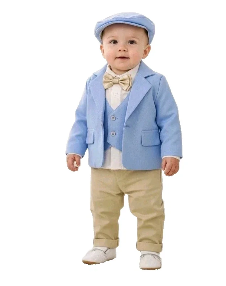 Taufanzug Gr. 80 86 Anzug Baby Taufe Set Jacke Hemd Hose Fliege Weste Hut 12-18 Monate